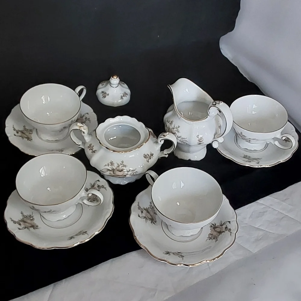Johann HAVILAND BAVARIA GERMANY  SEPIA‎ ROSE TEA SET FOR 4